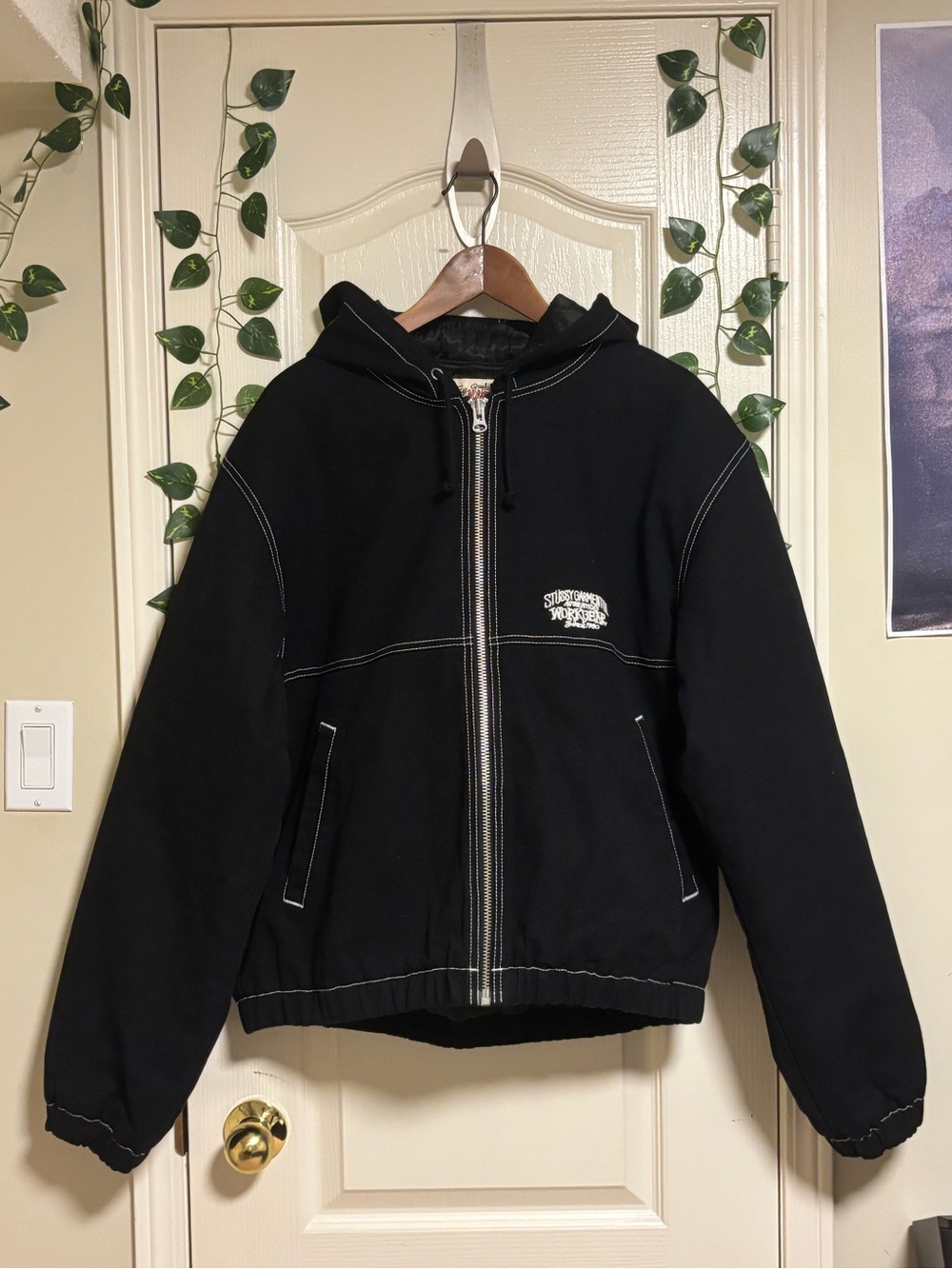 Stussy embroidered work Jacket contrast stitch